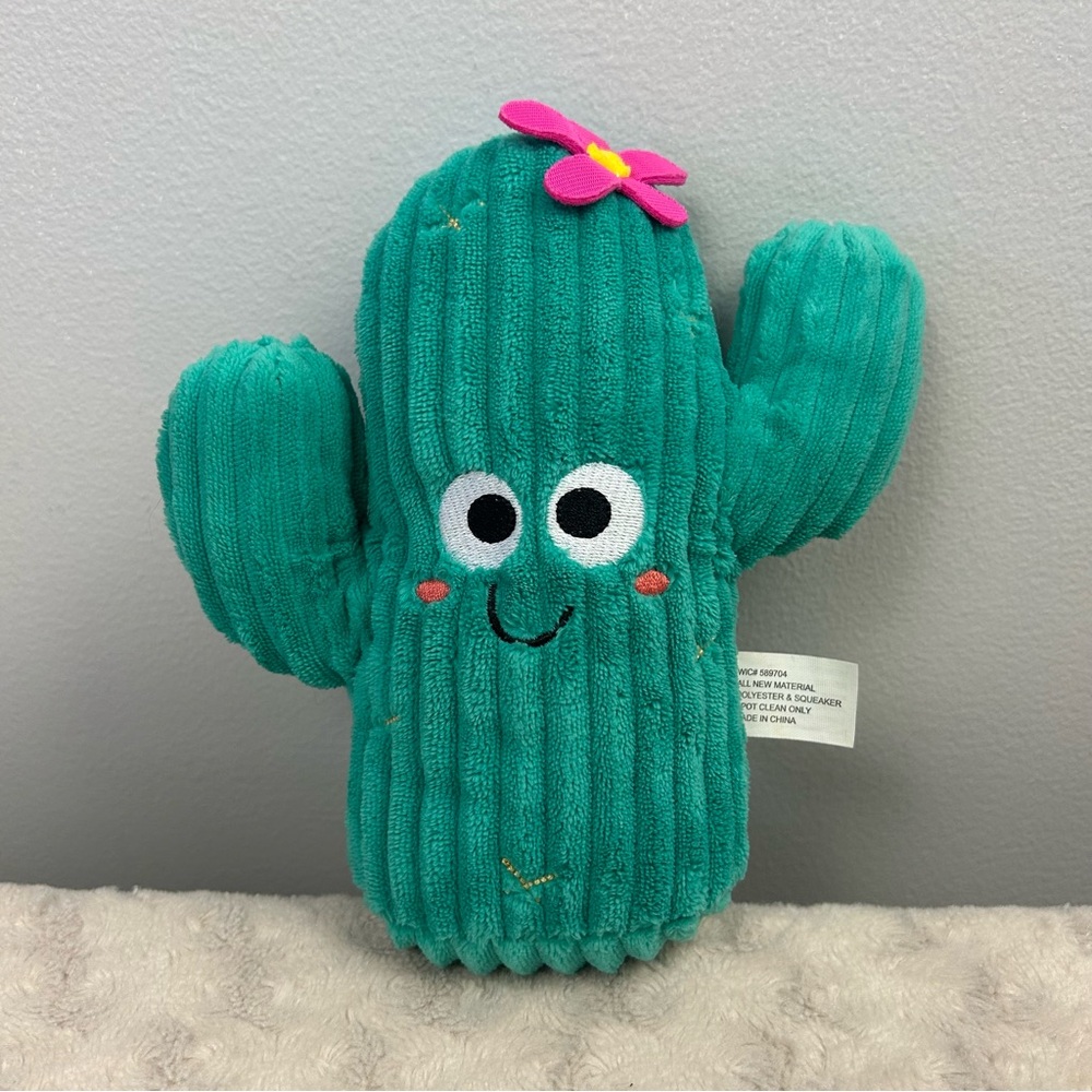 Walgreens Happy Cactus Dog Toy Plush Stuffed Green Pink Flower Noise Maker